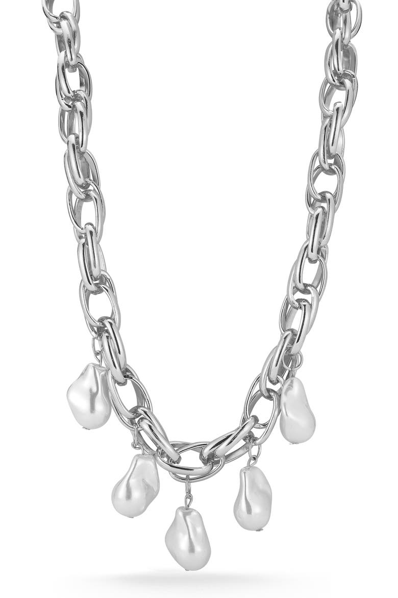 Faux Pearl Charm Necklace, Main, color, SILVER