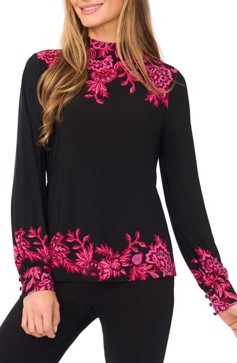 Placement Floral Mock Neck Top