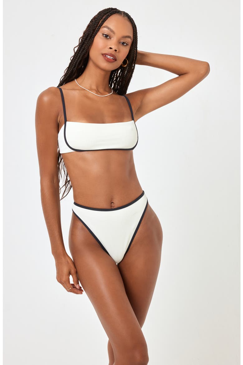 Hazel Ribbed Bikini Top, Alternate, color, CREAM/ BLACK