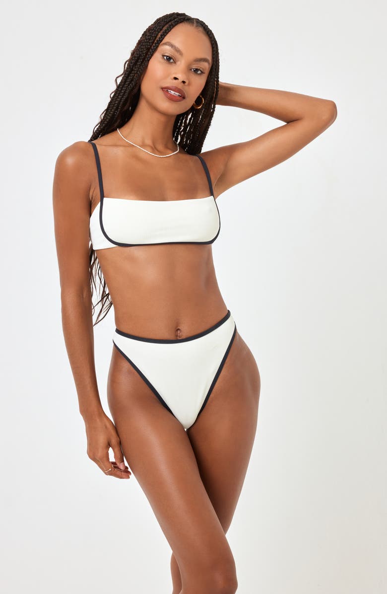 LSPACE Hazel Ribbed Bikini Top, Alternate, color, Cream/ Black
