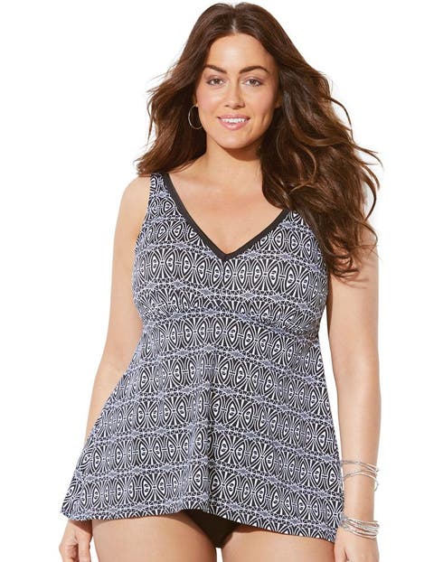 V-Neck Trim Flowy Tankini Top