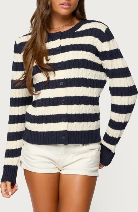 Mildred Stripe Cable Stitch Cotton Cardigan