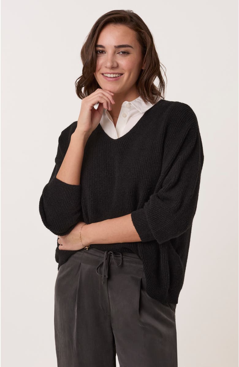 Celtic & Co. Ribbed V-Neck Jumper, Alternate, color, Black