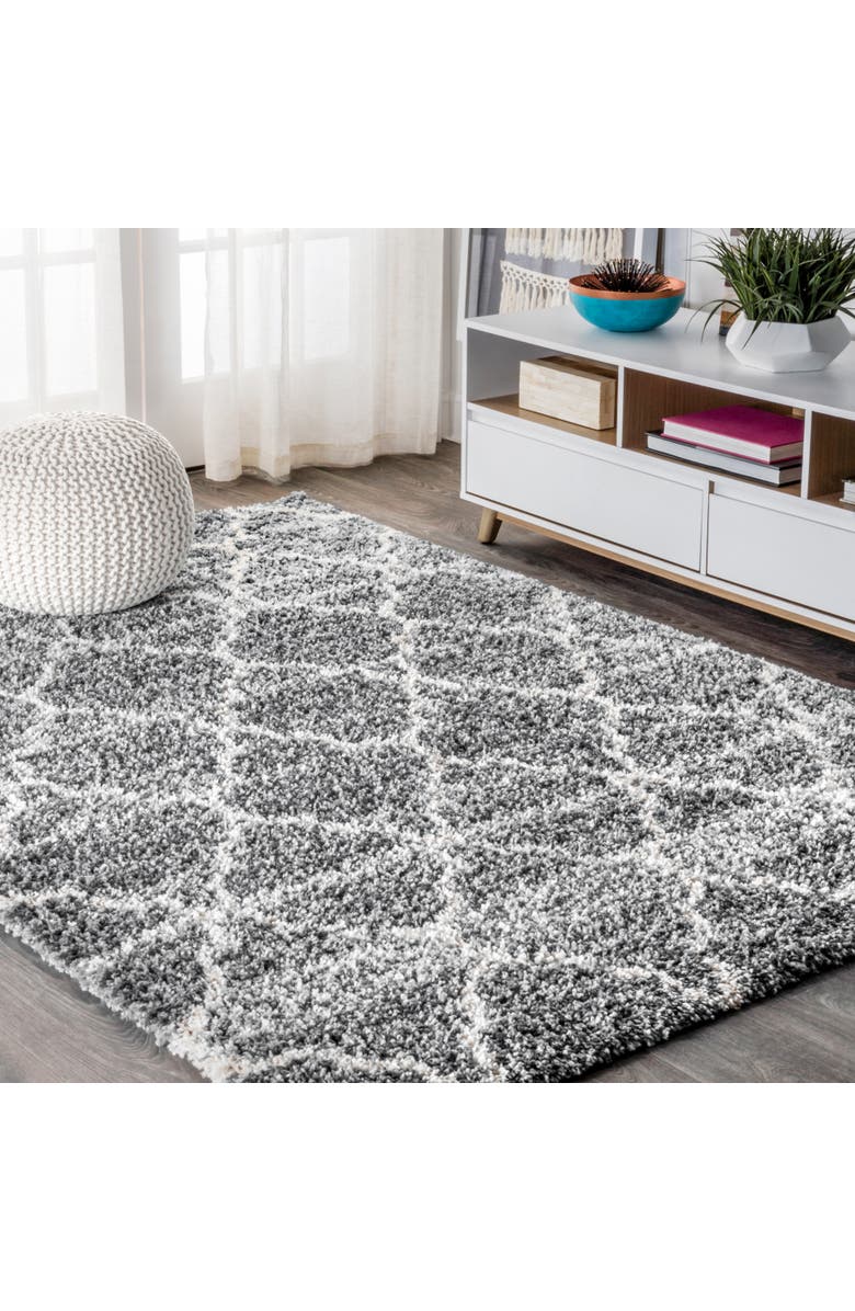 JONATHAN Y Susa Ogee Moroccan Trellis Shag Area Rug, Alternate, color, Light Gray/Ivory