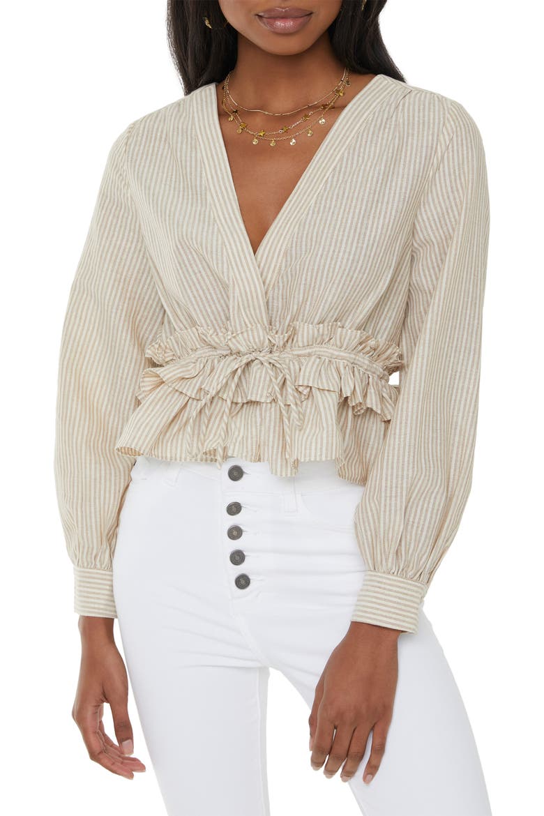 Stripe Ruffle Waist Top, Main, color, NATURAL/ GOLD