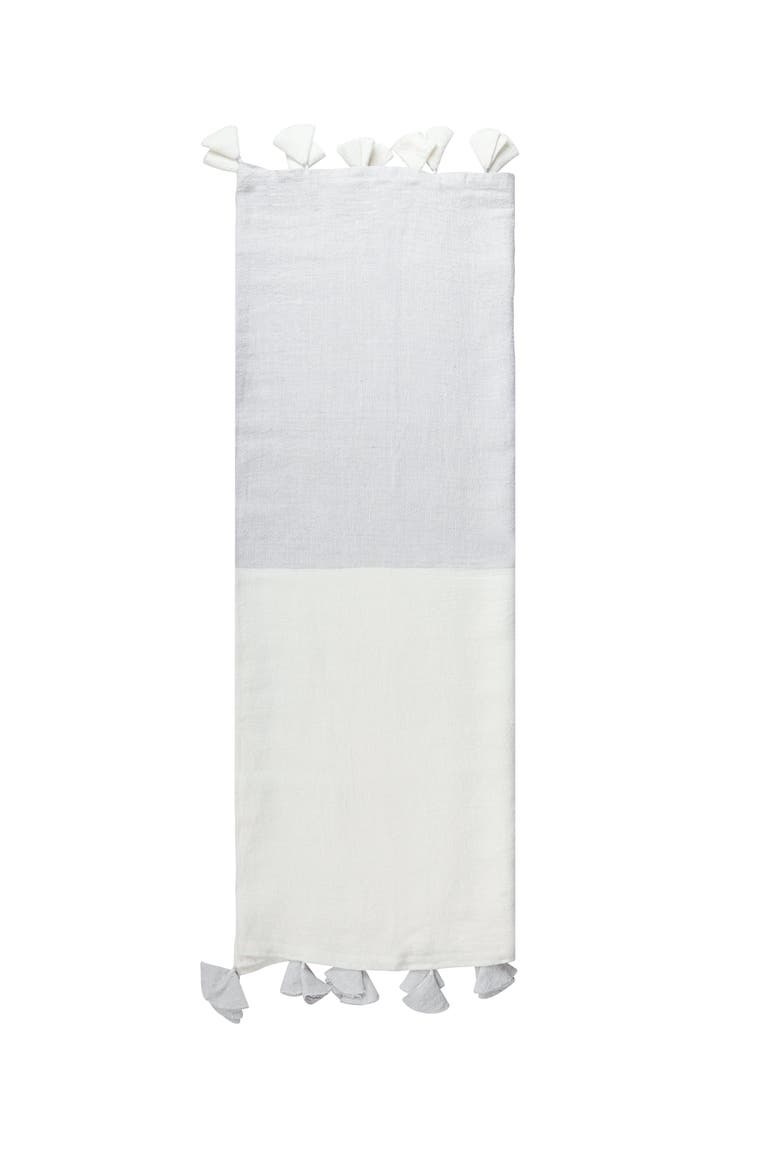 Light Grey Colorblocked Linen Blanket with Tassels, Alternate, color, Grey