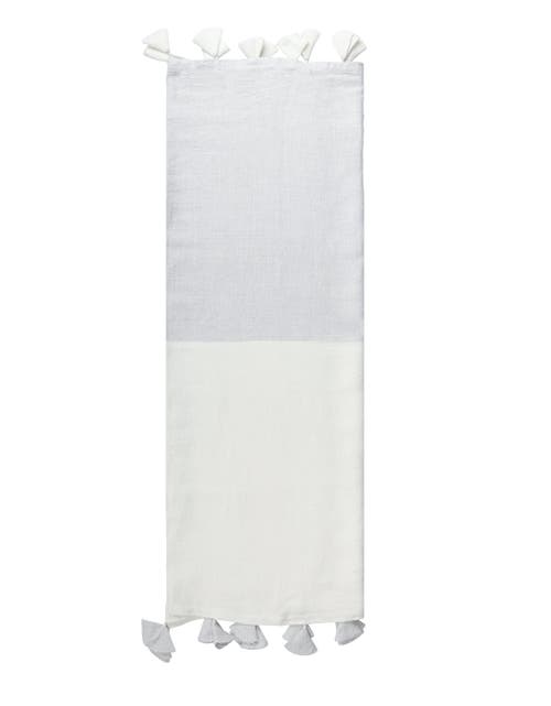 Anaya Light Grey Colorblocked Linen Blanket With Tassels In Gray