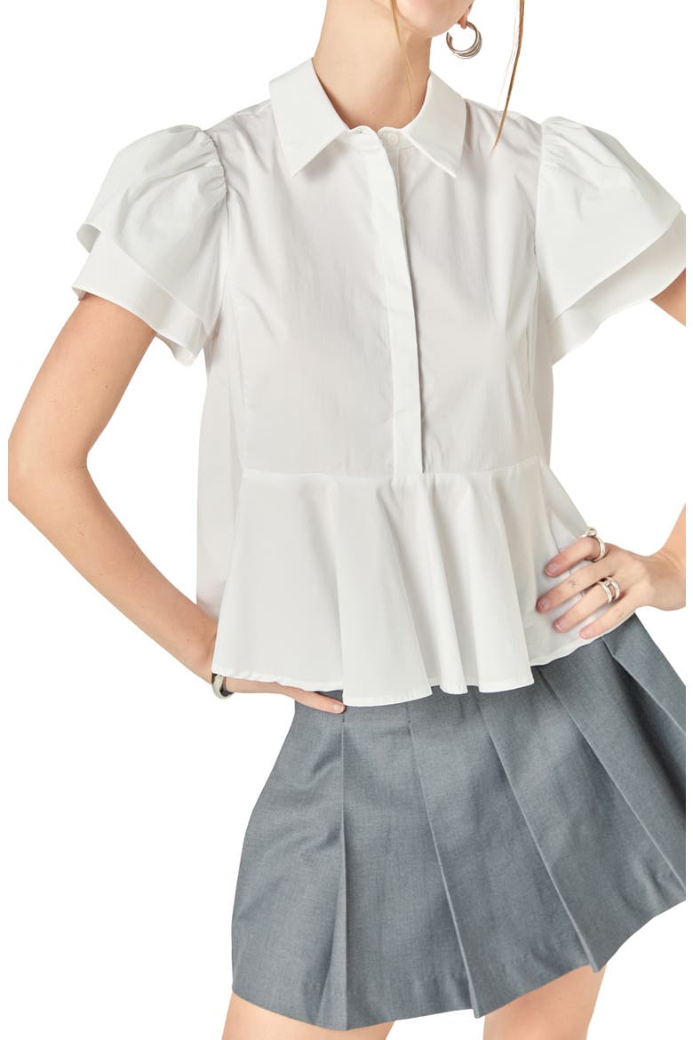 Woven Peplum Shirt, Alternate, color, WHITE