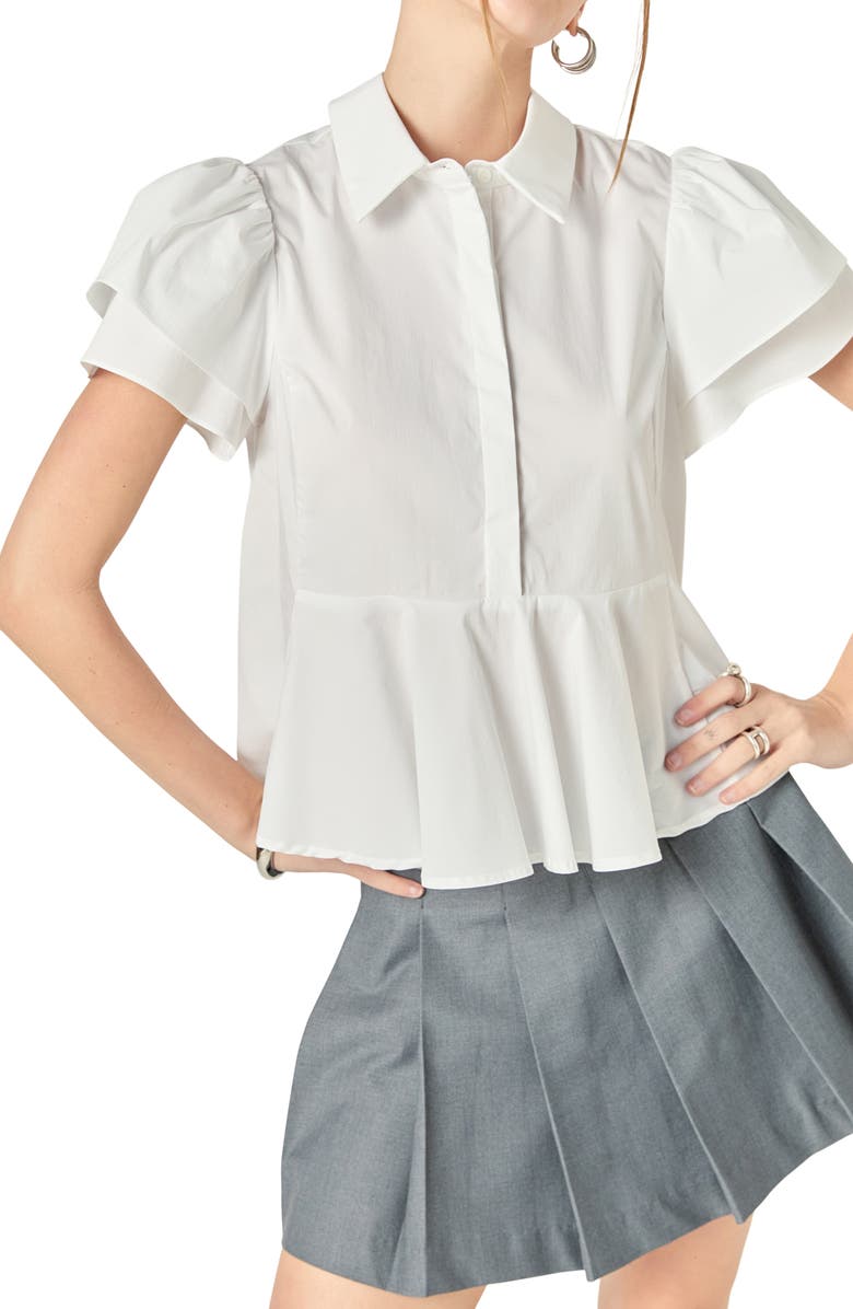 English Factory Woven Peplum Shirt, Alternate, color, White