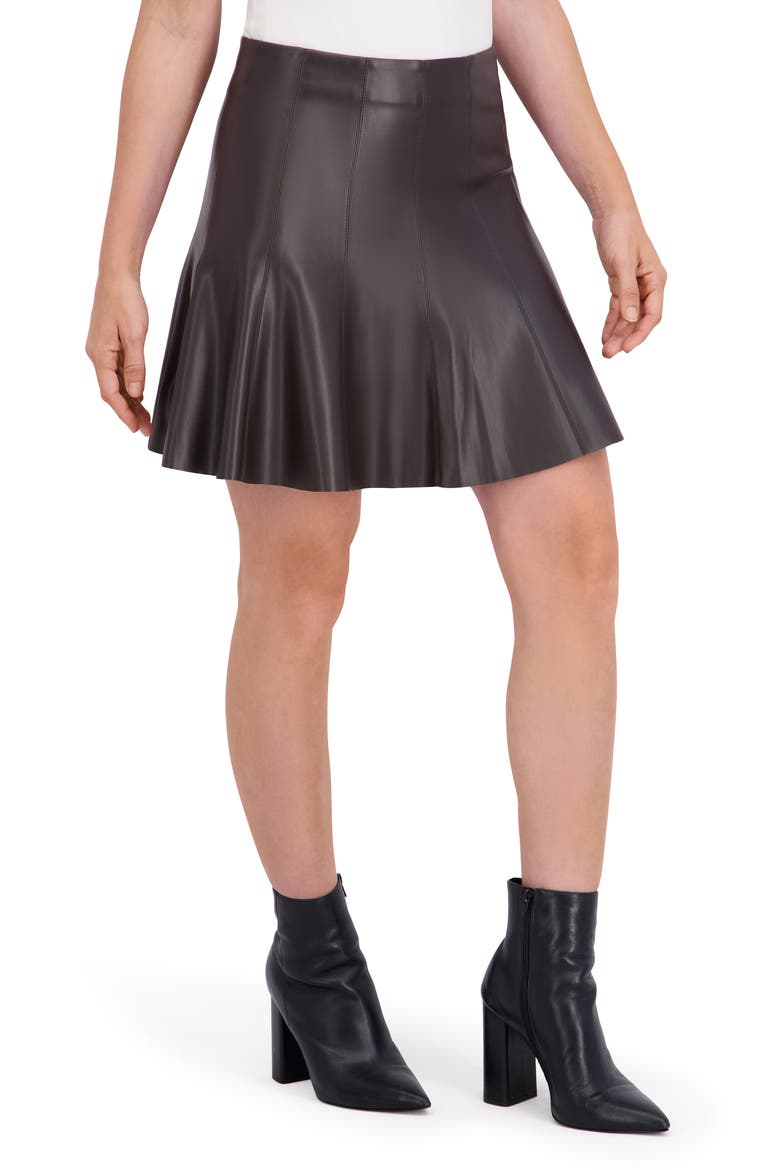 Supersoft Faux Leather Flounced Miniskirt, Alternate, color, BROWN
