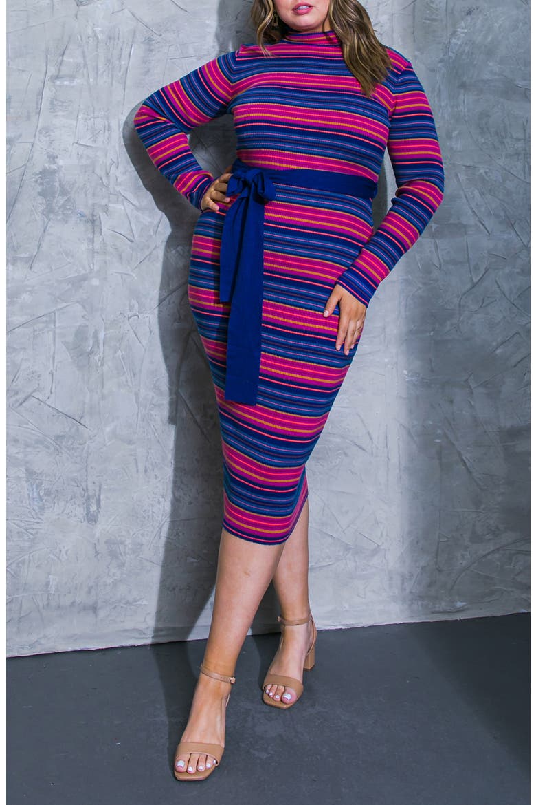 Stripe Long Sleeve Sweater Dress, Alternate, color, BLUE FUCHSIA