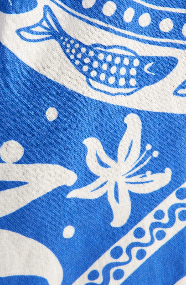 FARM Rio Ocean Oversize Linen Blend Cover-Up Button-Up Shirt, Alternate, color, Blue