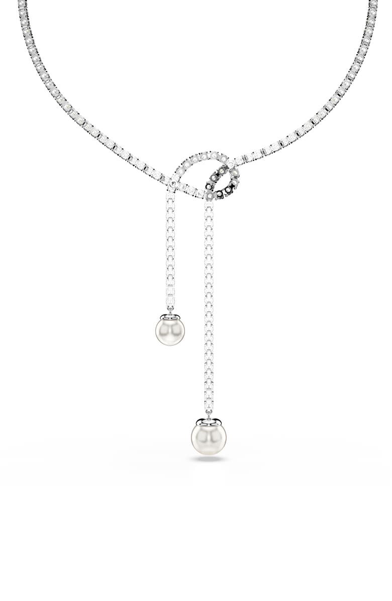 Swarovski Matrix Faux Pearl Tennis Necklace, Alternate, color, Silver/ White