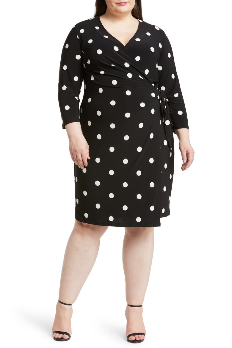 Polka Dot Classic Wrap Dress, Main, color, ANNE BLACK/ ANNE WHITE