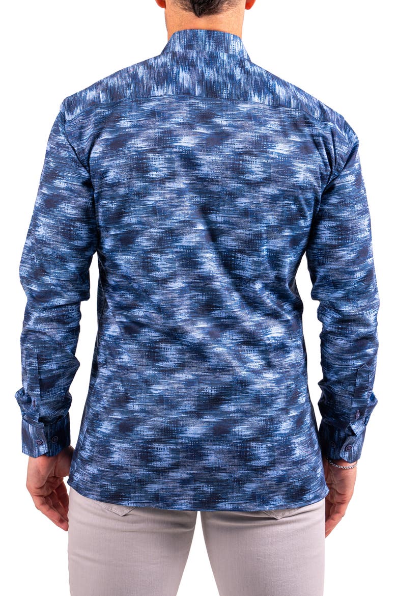 Denim Print Resistance Contemporary Button-Up Shirt, Alternate, color, BLUE