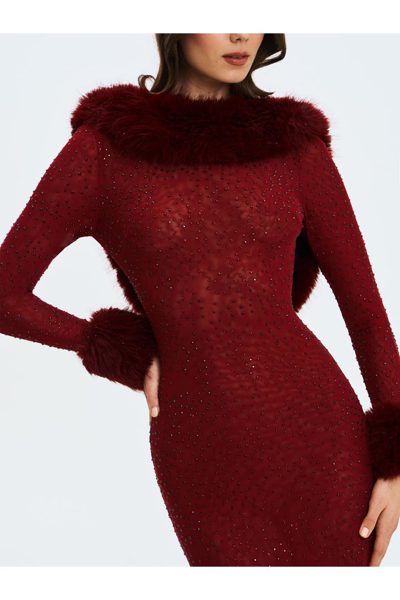 Melrose Petite-Length Rhinestone Mesh Low Back Mermaid Dress, Alternate, color, Burgundy