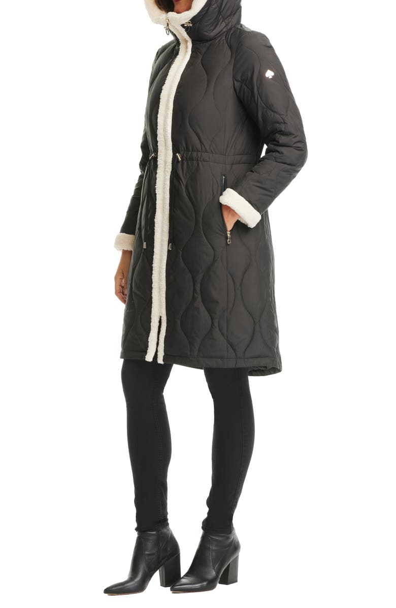 Kate Spade New York Faux Shearling Trim Down & Feather Fill Coat, Alternate, color,