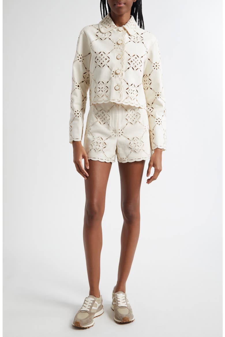Jazmin High Waist Eyelet Embroidered Shorts, Alternate, color, ECRU