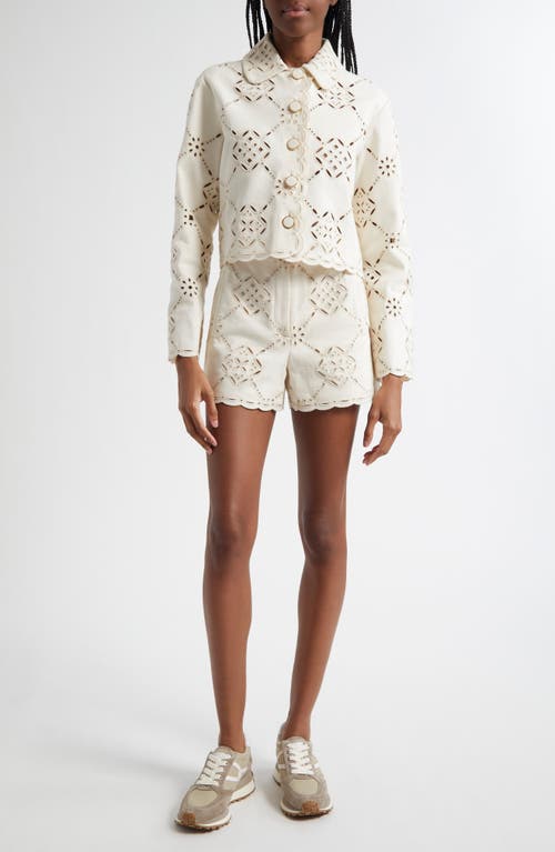 Shop Veronica Beard Adelaide Stretch Cotton Eyelet Jacket In Ecru
