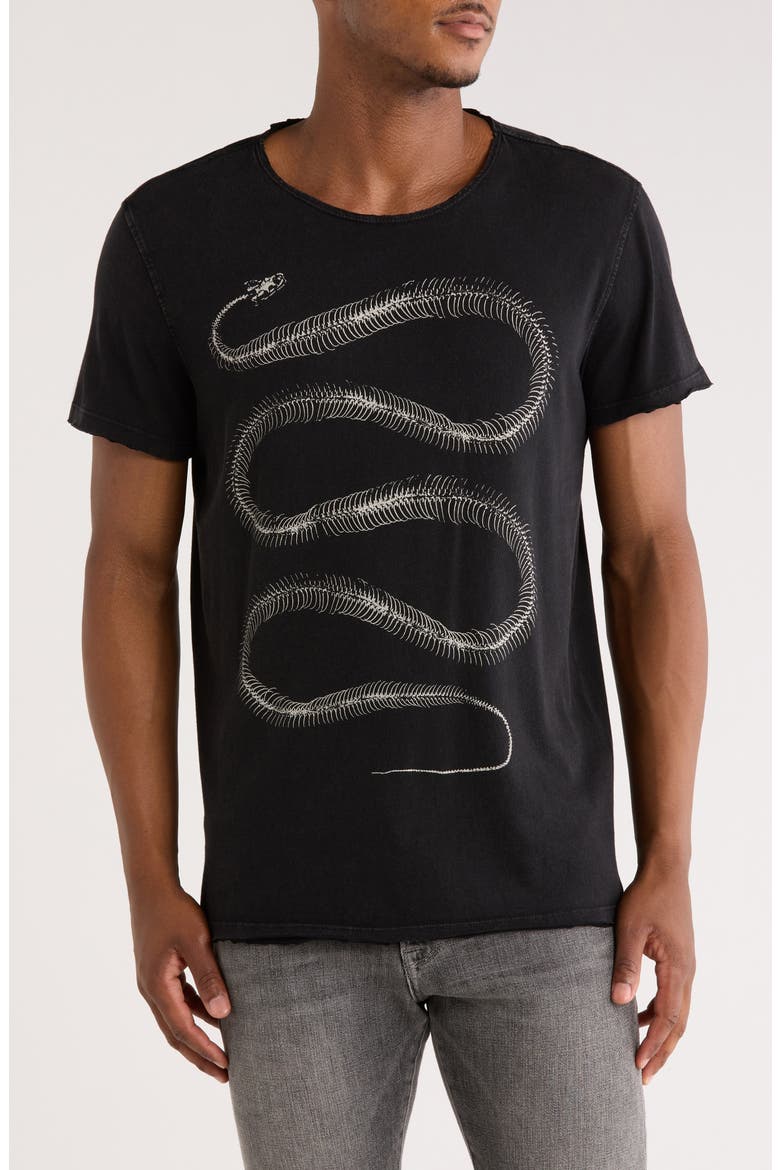 Snake Bones Raw Edge Cotton Graphic T-Shirt, Main, color, BLACK