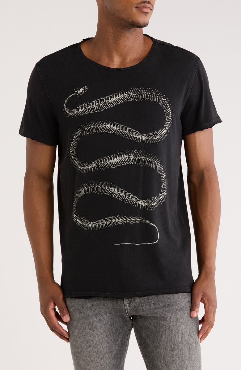 John Varvatos Snake Bones Raw Edge Cotton Graphic T-Shirt, Main, color, Black