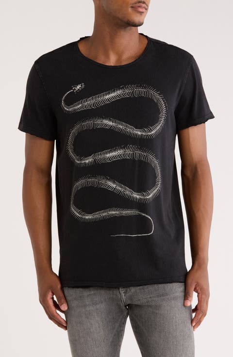 Snake Bones Raw Edge Cotton Graphic T-Shirt