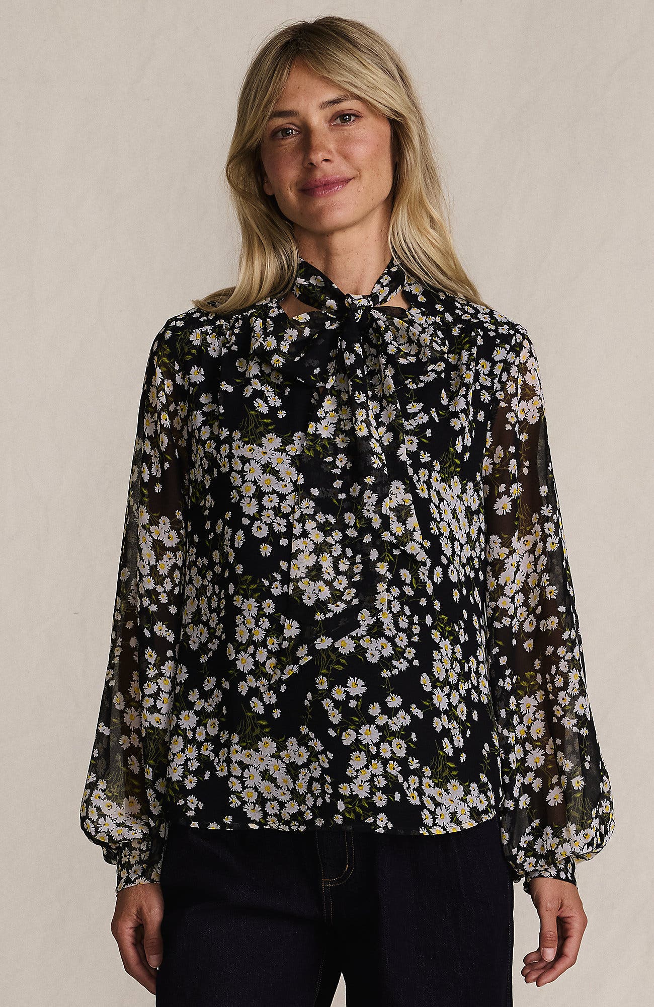 Chiffon Removable Tie Neck Blouse