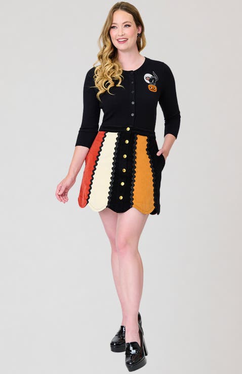 Scallop Hem Corduroy Mini Skirt