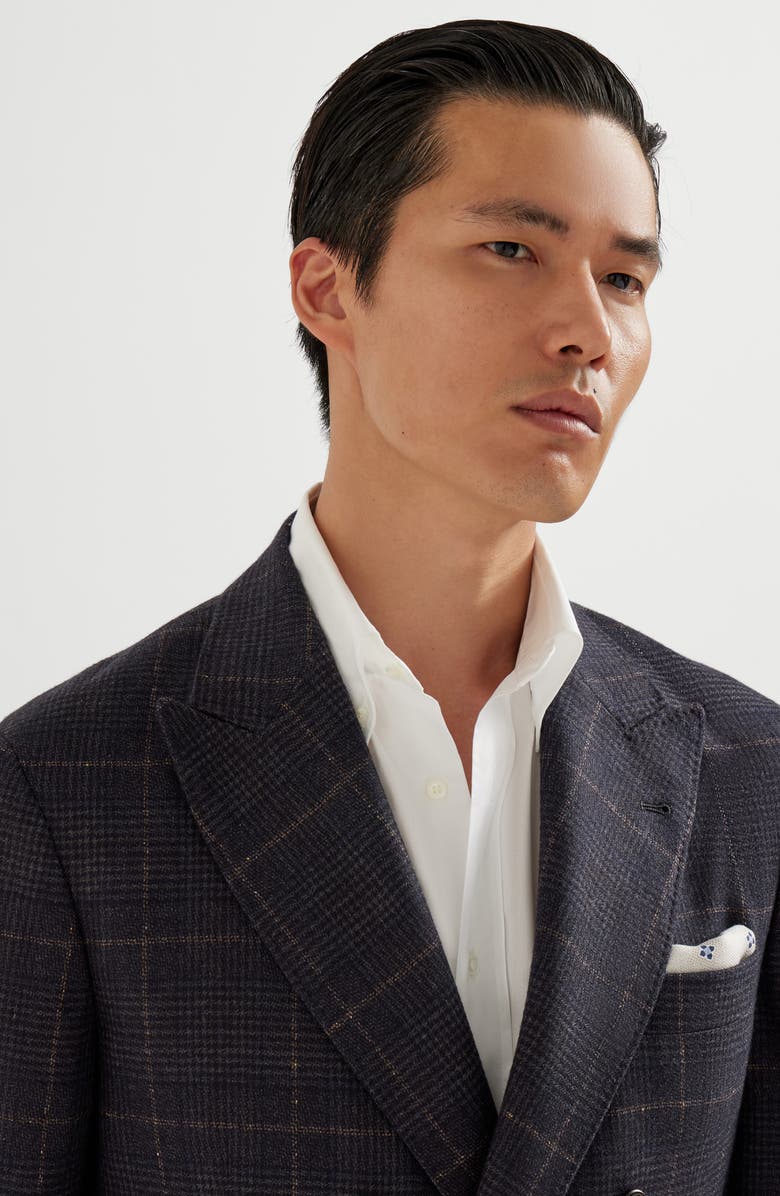 Brunello Cucinelli Prince of Wales deconstructed blazer, Alternate, color, Anthracite