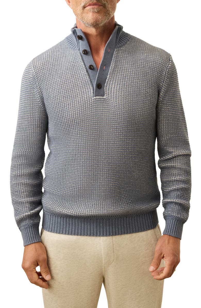 Faherty Quarter Button Organic Cotton & Cashmere Sweater, Main, color, Port Huron