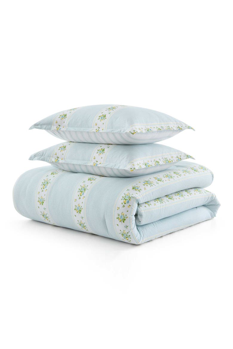 Annabelle Stripe Cotton Comforter Set, Main, color, WHITE/ WINTER BLUE/ YELLOW