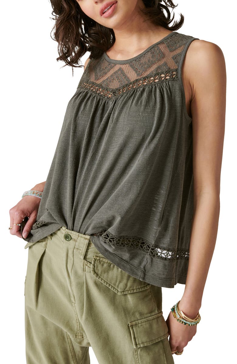 Lucky Brand Lace Trim Tank, Main, color,
