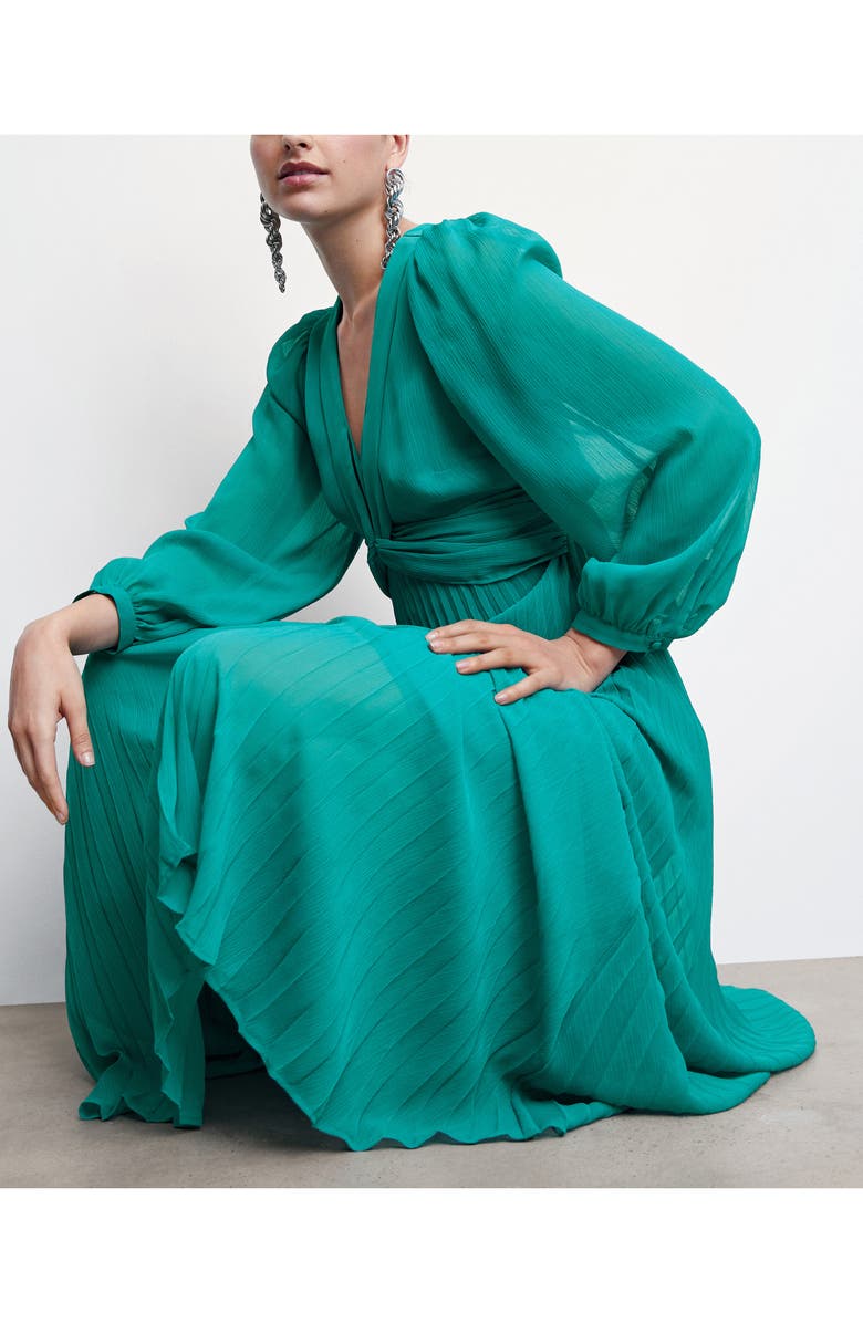 MANGO Pleated Long Sleeve Maxi Dress, Alternate, color, 