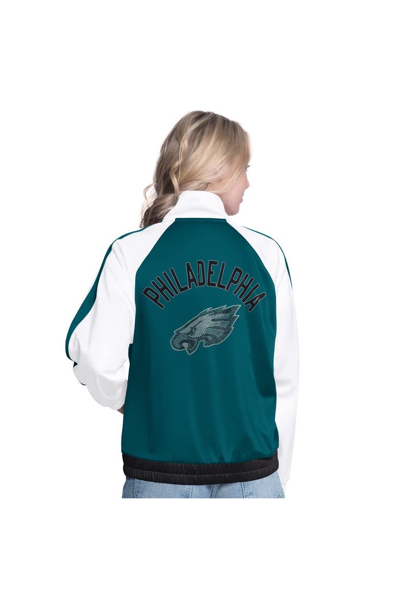Women's G-III 4Her by Carl Banks White/Midnight Green Philadelphia Eagles Rally Rhinestone Full-Zip Track Jacket, Alternate, color, White