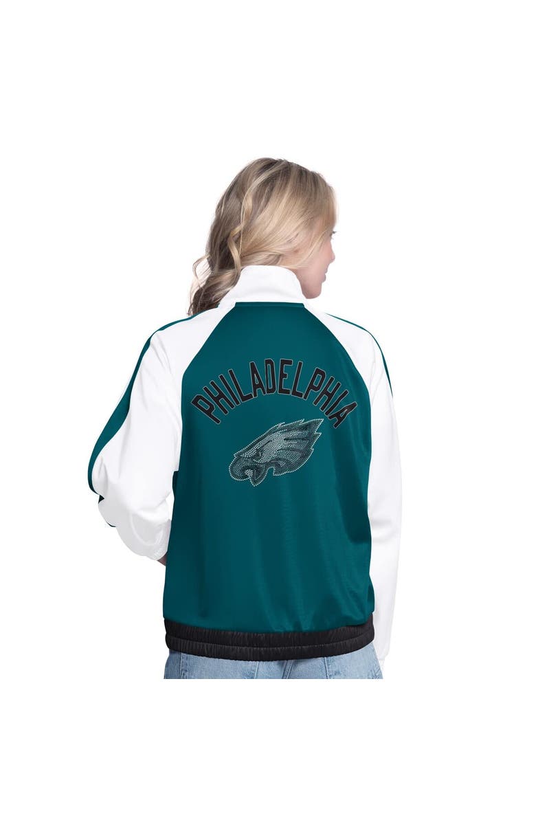 G-III 4HER BY CARL BANKS Women's G-III 4Her by Carl Banks White/Midnight Green Philadelphia Eagles Rally Rhinestone Full-Zip Track Jacket, Alternate, color, White