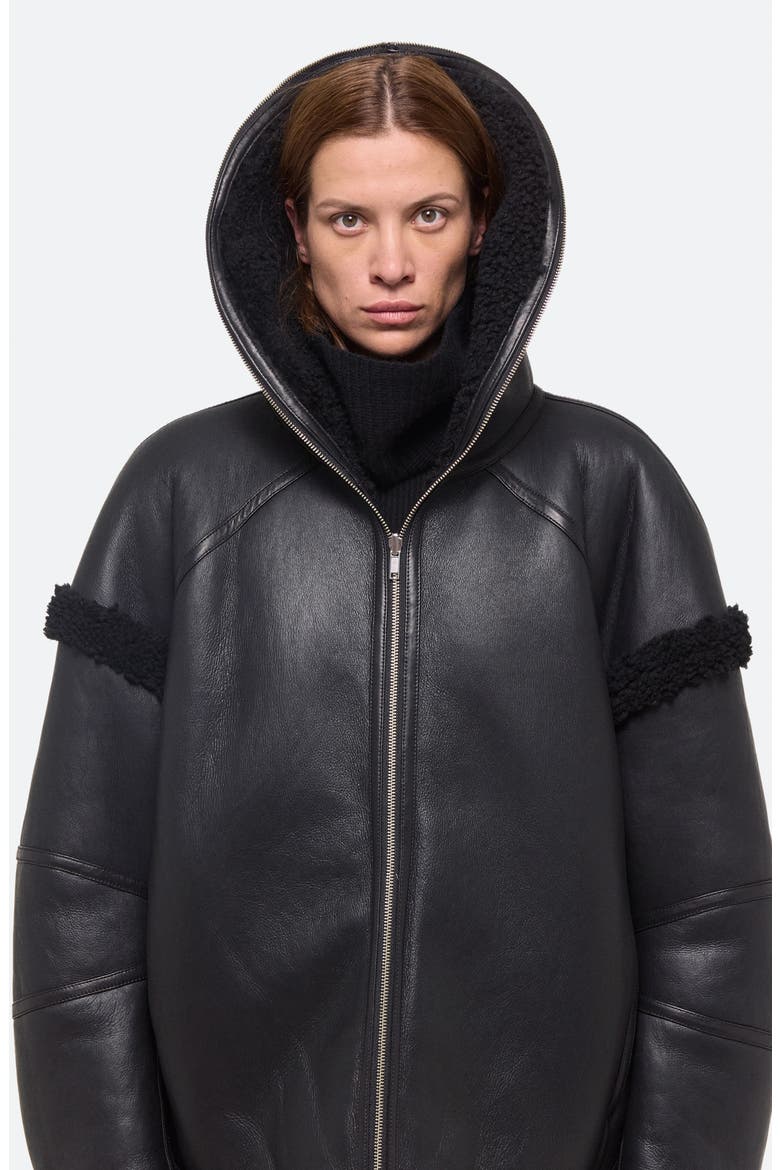 Apex Hooded Reversible Genuine Shearling & Leather Coat, Alternate, color, BLACK/ BLACK