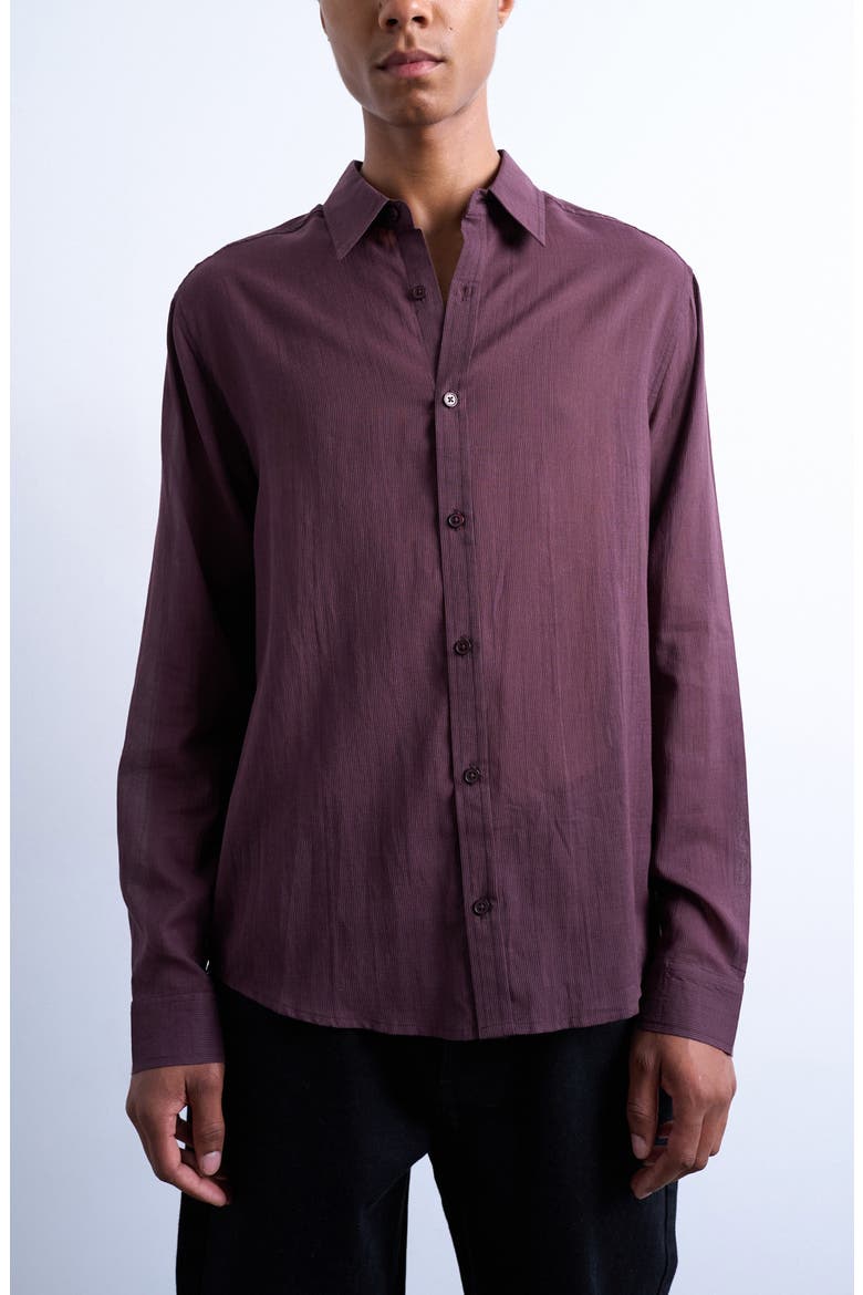 Pinstripe Semisheer Cotton Button-Up Shirt, Main, color, BURGUNDY