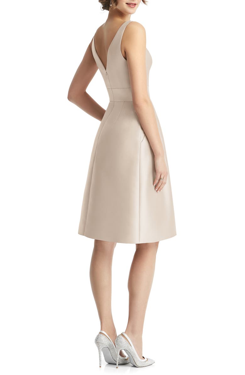 Alfred Sung V-Neck Satin Cocktail Dress, Alternate, color,