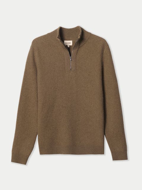 Men's Cashmere Waffle Knit Half-zip Sweater