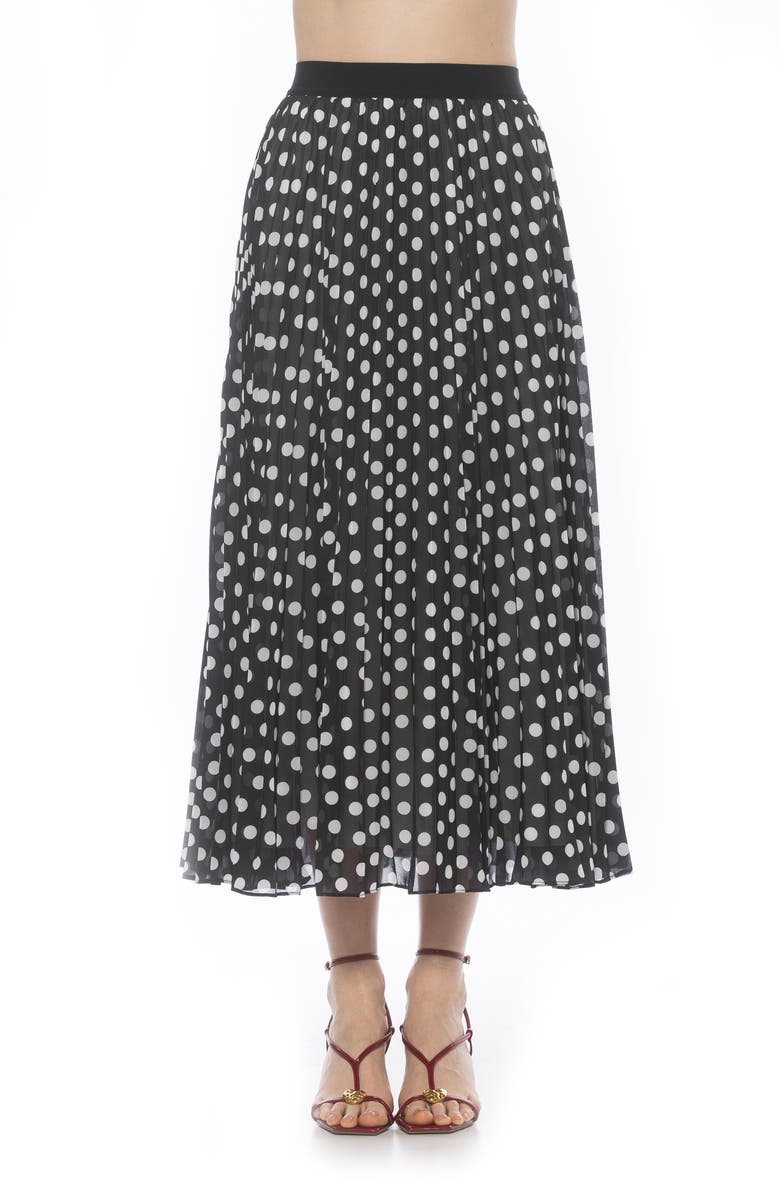 Alexia Admor Kesia Midi Chiffon Pleated Skirt, Main, color, Black White Polka Dots
