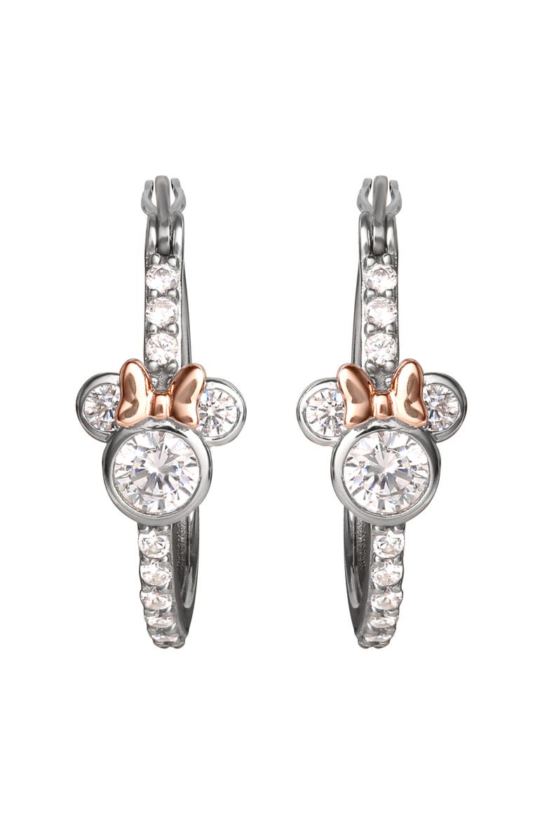 Minnie Mouse Earrings, Two-Tone Sterling Silver Hoop Earrings, Alternate, color, Metallic Silver
