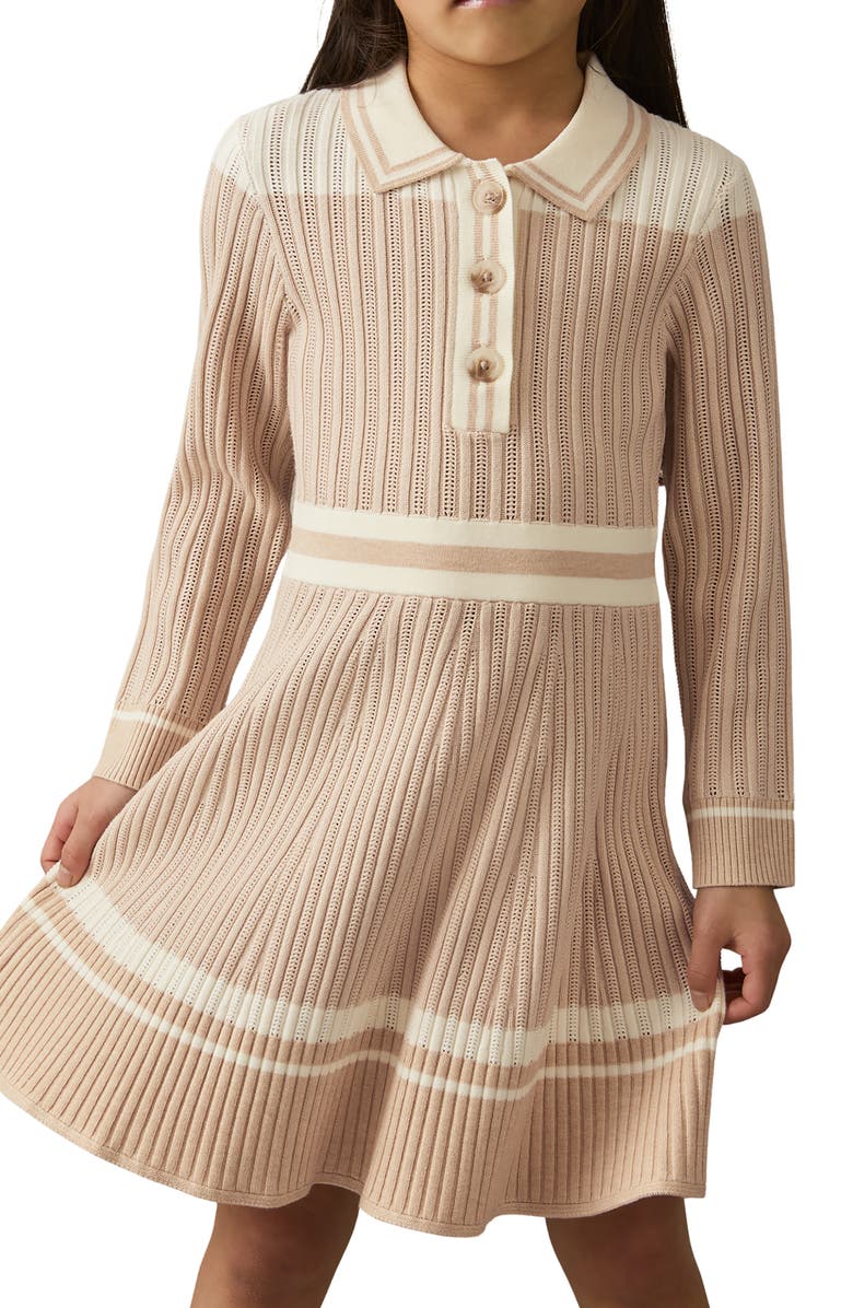 Reiss Kids' Long Sleeve Rib Sweater Dress, Alternate, color, Pale Pink