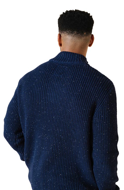 Hope & Henry Organic Mock Neck Cardigan Stitch Sweater In Blue