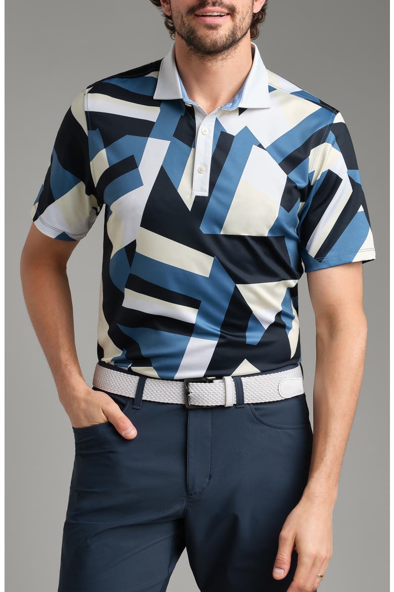 Performance Golf Polo, Main, color, YELLOW DWN/ BLUE STONE GEO