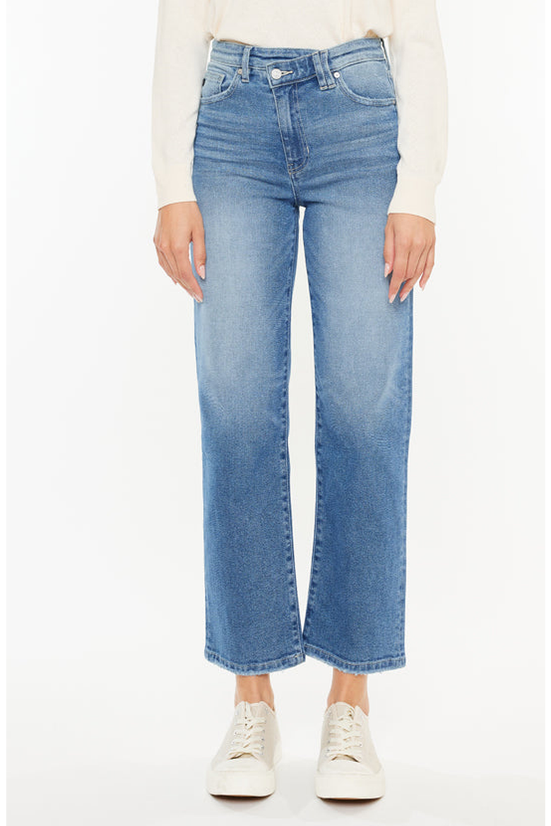 Bethany High Rise 90's Criss Cross Straight Leg Jeans, Main, color, Medium Wash