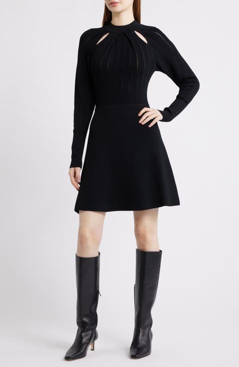 Fuccia Long Sleeve Cutout Fit & Flare Dress