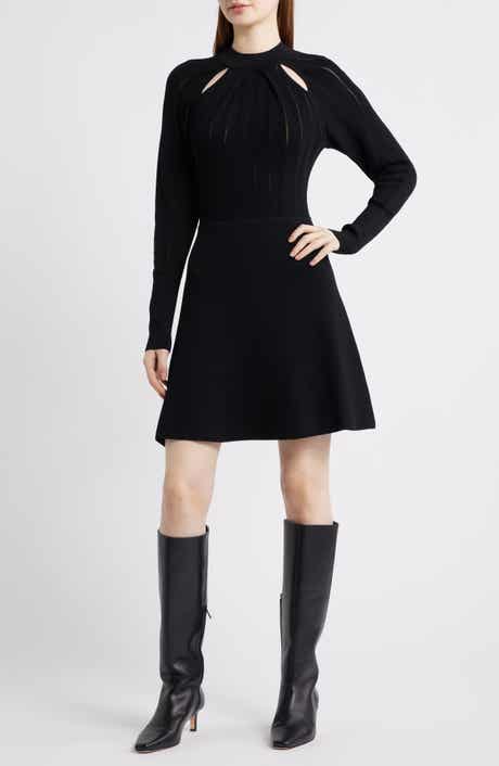 BOSS Fuccia Long Sleeve Cutout Fit & Flare Dress