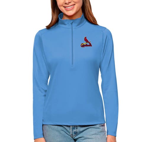 Women's Antigua Light Blue St. Louis Cardinals Tribute Quarter-Zip Pullover Top
