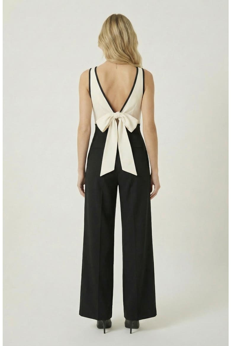 Two-Tone Wrap Bodice Jumpsuit, Alternate, color, Black / Cream