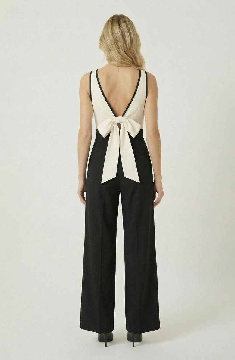 Modenaire Two-Tone Wrap Bodice Jumpsuit, Alternate, color, Black / Cream